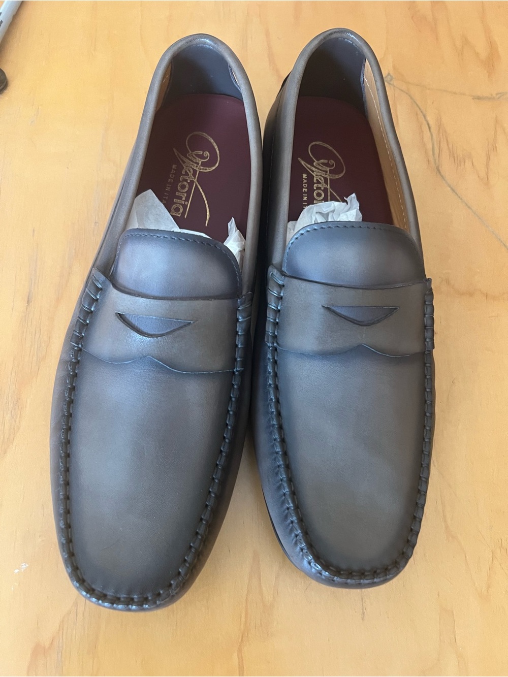 Gray Leather moccasin Penny Loafers- size 11/11.5